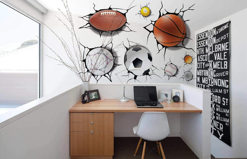3D Rugby Football Basketball Volleyball Soccer Ball Wall Decals Stickers Wall Stickers Decals Wall Decor Decals Wall Decor Sports Decals Wall Mura...