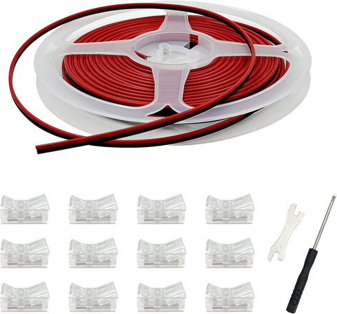 12 Pack 8mm Cob Led Strip Light Connectors 2 Pin, led Strip to Wire Solderless Transparent Track Lighting Adapter Connection with 6M/19.68ft Led W...