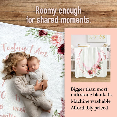 Baby Milestone Blanket - Monthly Milestone Blanket for Baby Girl - Custom Soft Fleece Photography Background - Personalized Newborn Growth Chart -...