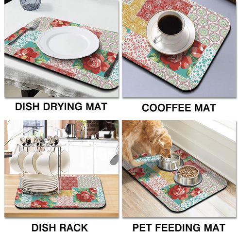 Washable Quick Dish Drying Mats Non-Slip Coffee Maker Mat For Kitchen Counter Home Coffee Bar Pad 19.5''x12'', black-1...