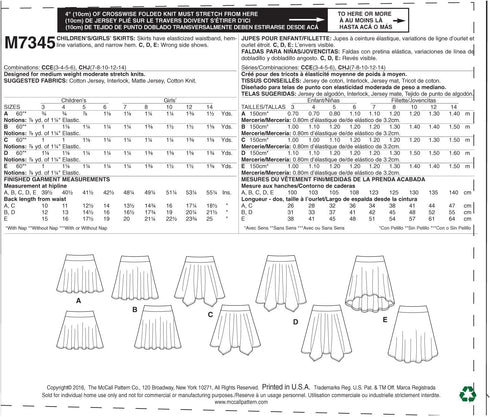 McCall's Patterns M7345 Children's/Girls' Straight, Handkerchief or High-Low Hem Skirts, CHJ (7-8-10-12-14)...