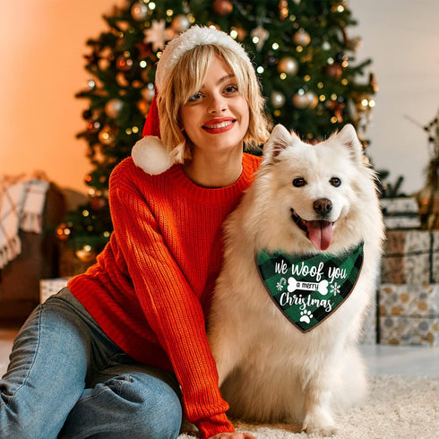 4 Pack Christmas Dog Scarves - Plaid Triangle Bandanas for Small to Large Dogs and Cats - Holiday Pet Accessories Gift Set...