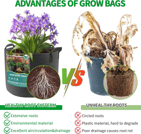 Plant Grow Bags 15 Gallons-5 Pack Multi-Purpose Nonwoven Fabric Pots with Durable Handles,Outdoor Garden Plant Pots for Vegetables Fruits Flowers ...