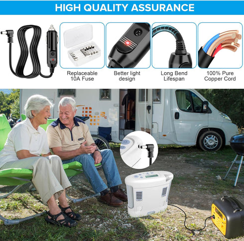 Replace The 12V car Charger Power Cord of The Lnogen One G1 G2 G3 G4 G5 Portable Oxygen Concentrator Series. Equipped with Replaceable Fuses, with...