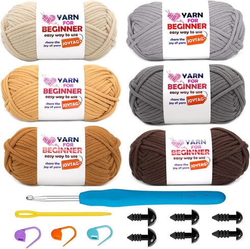 6 Pack Beginners Crochet Yarn Beige Khaki Brown Grey Cotton Crochet Yarn for Crocheting Knitting Beginners with Easy-to-See Stitches Neutral Croch...