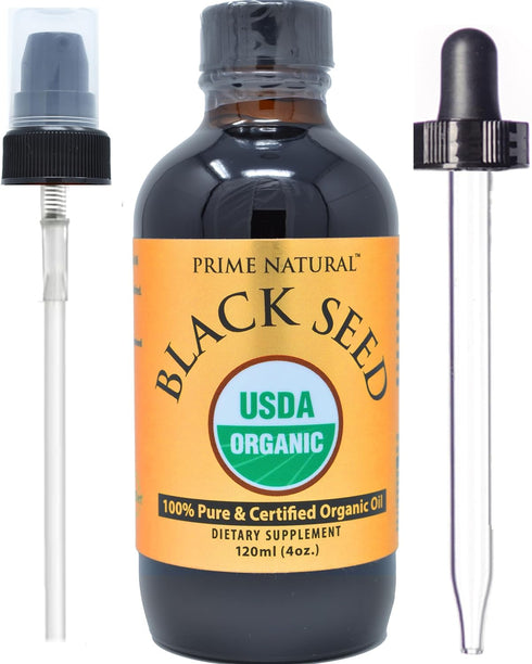 Organic Black Seed Oil 4oz - Cold Pressed Unrefined High Thymoquinone 1.7% USDA Certified - Turkish Origin Potent Nigella Sativa Liquid - Vegan Om...