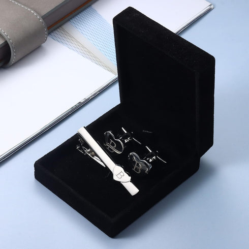 Sanfenly Cufflinks and Tie Clip for Men Set, Unique Heart Initial Cuff Links and Tie Bar Clip Personalized Alphabet Letter A-Z Cuff Links/Tie Clip...