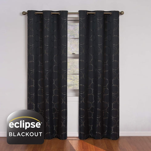 ECLIPSE Meridian Modern Blackout Thermal Grommet Window Curtain for Bedroom or Living Room (1 Panel), 42 in x 84 in, Black...