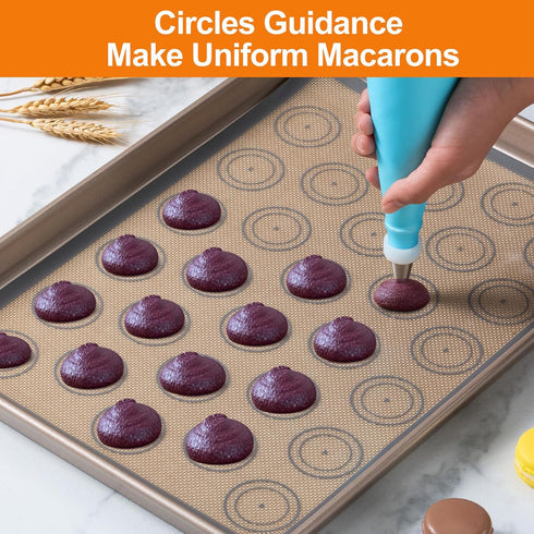 Angadona Macaron Silicone Baking Mats Kit (16pcs set) Macaroon Baking Mat Set of 2 Half Sheet Macaron Silicone Mat Nonstick Macaron Mat Sheet,6 Pi...