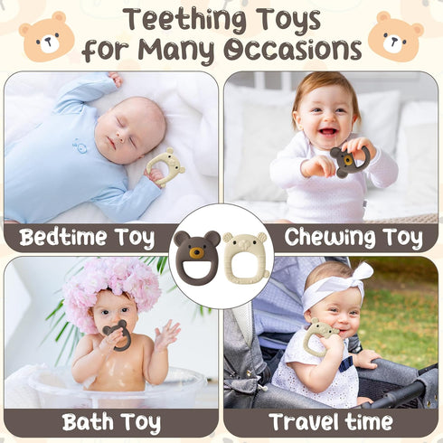 Baby Silicone Teething Toys - 2Pcs Brown Bear Mouse Baby Soothe Teething Chew Toys Infants Soft Teether Toys Toddler Bear and Mouse Design Toy Bab...