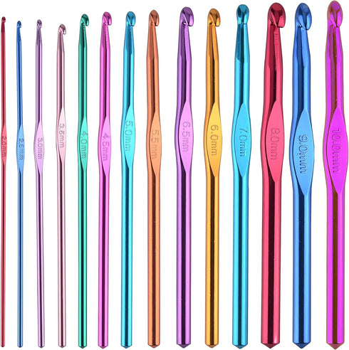 Aluminum Knitting Needles Crochet Hook Set - 14Pcs Clover Crochet Hooks Sets Crochet Needles for Crocheting Yarn - 2-10mm Ergonomic Crochet Hook S...