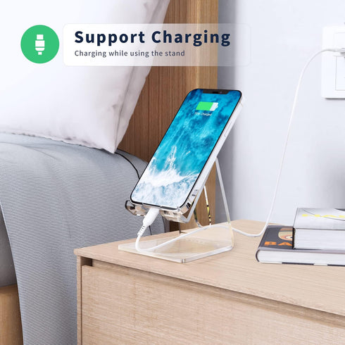 DARENYI Acrylic Cell Phone Stand for Desk, Clear Phone Holder Dock for Desk, Compatible with iPhone 13 12 11 Pro Max XR XS X SE 8 iPad All Android...