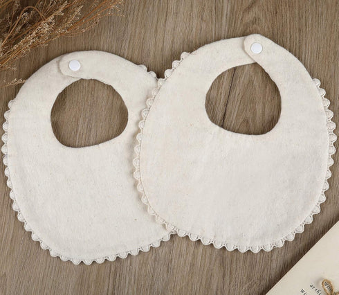 GZMM Baby Bib For Girls,Reversible Waterproof Handmade Natural Cotton Baby Drool Bib 0-12 months 2 Pack (off-white color, 0-12 months)...