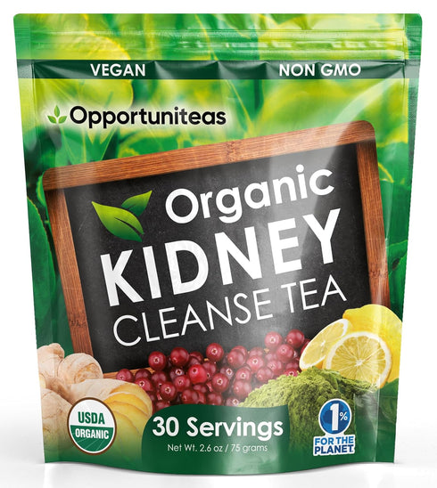 Opportuniteas Organic Kidney Cleanse Detox & Repair Tea - Matcha Green Tea, Cranberry, Lemon & Ginger. 4 Cleansing Superfoods for Drinks. Vegan & ...