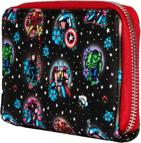 Loungefly MARVEL AVENGERS TATTOO ZIP AROUND WALLET...