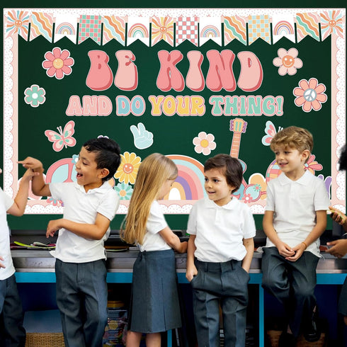 Boho Classroom Bulletin Board Decoration Groovy Be Kind and Do Your Thing Classroom Decoration Retro Boho Rainbow Cutouts for Kindergarten School ...