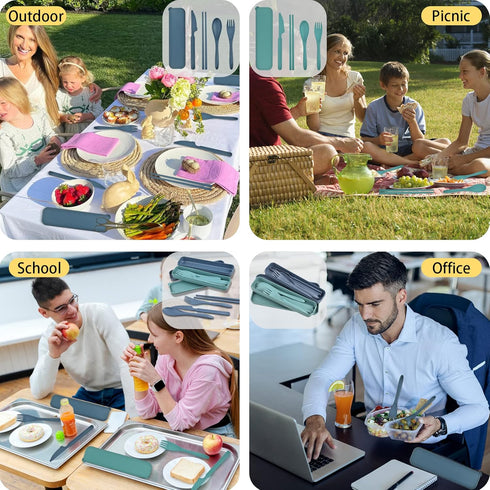 2 Sets Plastic Reusable Utensils Set with Case, Travel Chopsticks Fork Spoon Knife Set for Lunch Box, Portable Cutlery Sets for Travel Camping Dai...