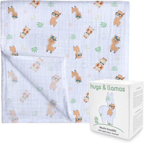 hugs & llamas | 100% Organic Cotton Muslin Swaddle Blankets | Unisex Swaddle Blanket | Extra Soft | Swaddles for Newborns and Infants | Machine Wa...