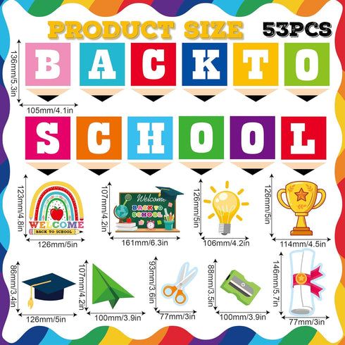 53PCS Back to School Cutouts Decoration, School for First Day of Classroom Theme Essentials Wall Decal Bulletin for Book Chalkboard for Teen-Agers...
