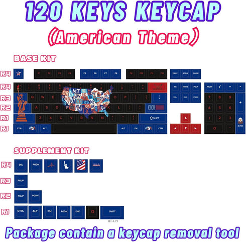 American USA Clear Keycaps for Cherry Profile MX Switches Black Red Blue Custom Mechanical Gaming Keyboard, PBT RGB Shine Through Key Caps Set Ful...