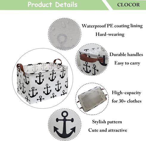 CLOCOR Rectangular Storage Basket,Collapsible Cute Pattern Storage Bin,Waterproof Coating Storage Box with Handles ,Gift Baskets, Shelf Basket (An...