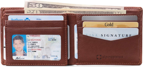 Alpine Swiss Mens Wallet for Men | RFID Protected Leather Mens Wallet | Spencer Bifold with Divided Bill Section | Gift Box | 2 ID Windows | 14 Ca...
