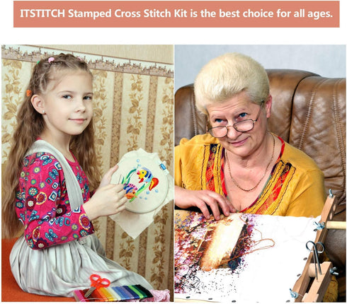ITSTITCH Cross Stitch Stamped Kits for Adults 4 Pack Scenery Pattern 11CT Printed Cross Stitch Kits for Beginner Prestamped Easy Needlepoint Kits ...