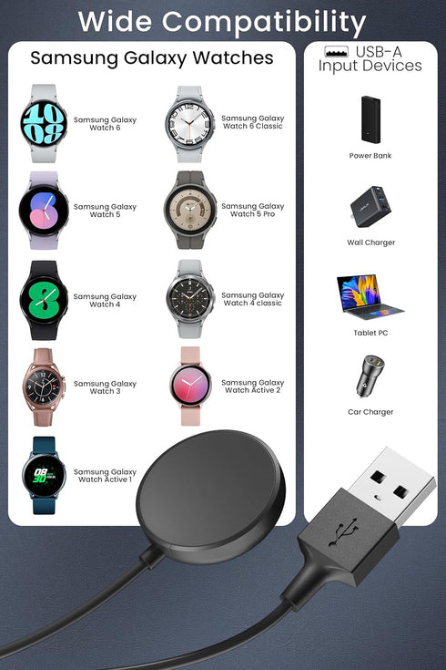 USB Cable Compatible with Samsung Galaxy Watch 6 Charger for Galaxy Watch 6 Classic/5/5 Pro/4/4 Classic/3/Active 2/Active Wireless Charging Cable ...