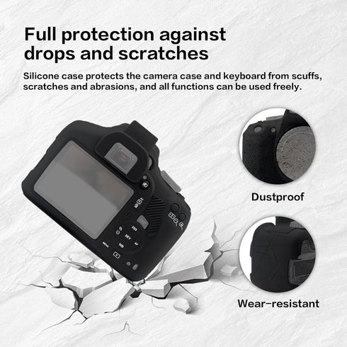 Soft Silicone Camera Case Cover for Canon Rebel T6/1300D, T7/1500D DSLR - Black with Button Marking...