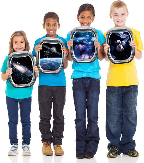 Blulu 6 Pieces 3D Space Capsule Window Wall Decor Outer Space Window Wall Decals Poster Spacecraft Astronaut Mural Galaxy Wallpaper Stickers for K...