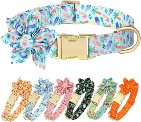 Beirui Cute Girl Dog Collars for Female Dogs, Summer Dog Collar with Flower, Soft Floral Pet Collars for Small Medium Large Dogs(Coconut Tree,S)...