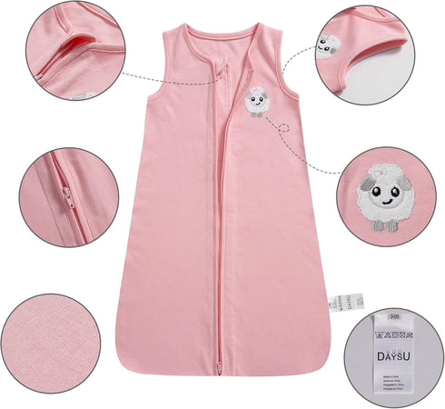 DaysU Baby Sleep Sack 6-12 Months 100% Cotton, Baby Girl Wearable Blanket One-Way Zipper TOG 0.5, Breathable Lightweight Baby Sleeping Bag 2 Pack,...