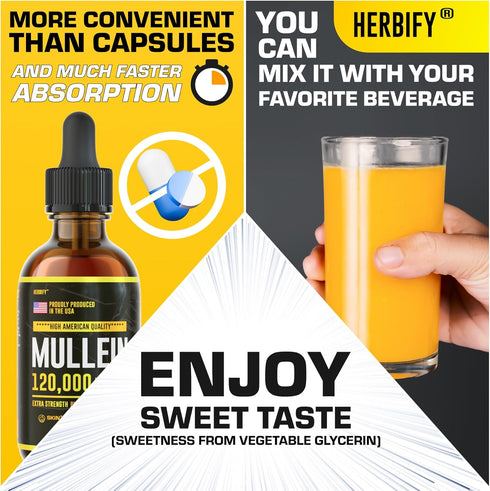 HERBIFY Mullein Drops - Lung Cleanse - Leaf Extract - Powerful Mullein for Immune Support,Detox & Respiratory Support - Made in USA - Lung Cleanse...