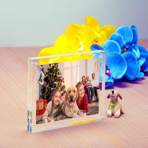 NIUBEE 4x4 Picture Frame, Acrylic Photo Frame 20% Thicker Block, Clear Frameless Acrylic Frames Double Sided?Magnetic frames for Desktop...