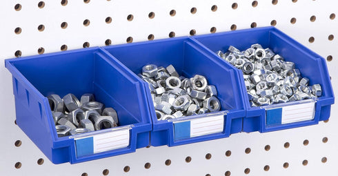 Pegboard Bins - 3 Pack Blue Large - Hooks to Any Peg Board - Organize Hardware, Accessories, Attachments, Workbench, Garage Storage, Craft Room, T...