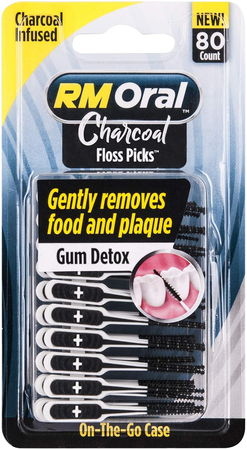 Charcoal Whitening Soft Brushes 4ct with 80 Count Charcoal Floss Picks...