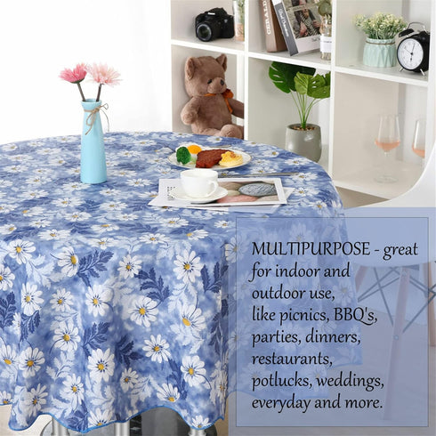 uxcell Seamless Waterproof Vinyl Round Tablecloth 60" Dia for Wedding/Restaurant/Parties Tablecloth Decoration Blue Flower Pattern Floral Printed...