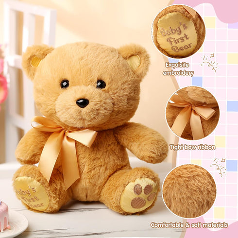 10 Inch Bear Stuffed Animal First Bear Baby Shower Bear Plush Toy for Wedding Birthday Baby Shower Party Favor Gift(Brown)...