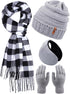 Aneco Winter Warm Knitted Sets Buffalo Plaid Scarf Beanie Hat Touch Screen Gloves and Winter Ear Warmer Set for Men or Women...