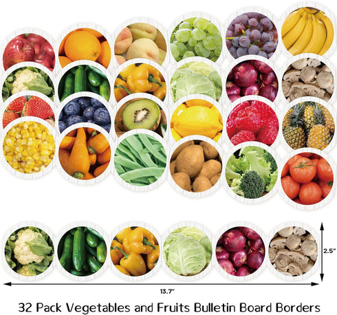Vegetables and Fruits Themed Bulletin Board Borders Straight Border Trim for Classroom Decoration Bulletin Board Whiteboard...