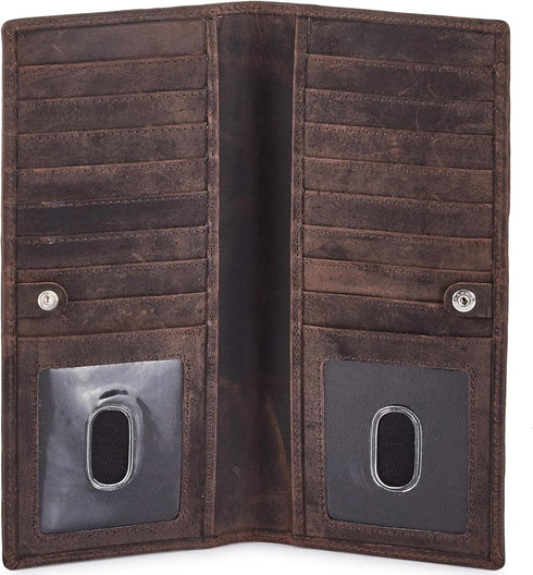 Long Wallet for Men Women Real Leather Bifold RFID Stylish Slim Handmade 2 ID Window Credit Card Holder in Gift Box...