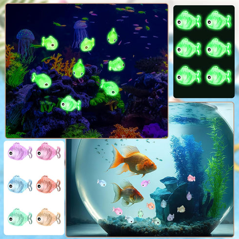 96 Pcs Fake Glow in The Dark Fish Mini Resin Fish Figurines Aquarium Fishes Tiny Fish Ornament Decorations for Aquarium Fish Tank...
