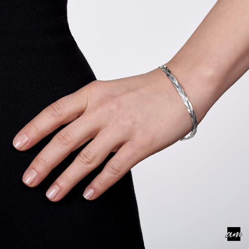 Amberta Women's 925 Sterling Silver Braided Herringbone Chain Bracelet (Length 7.5 inch)...