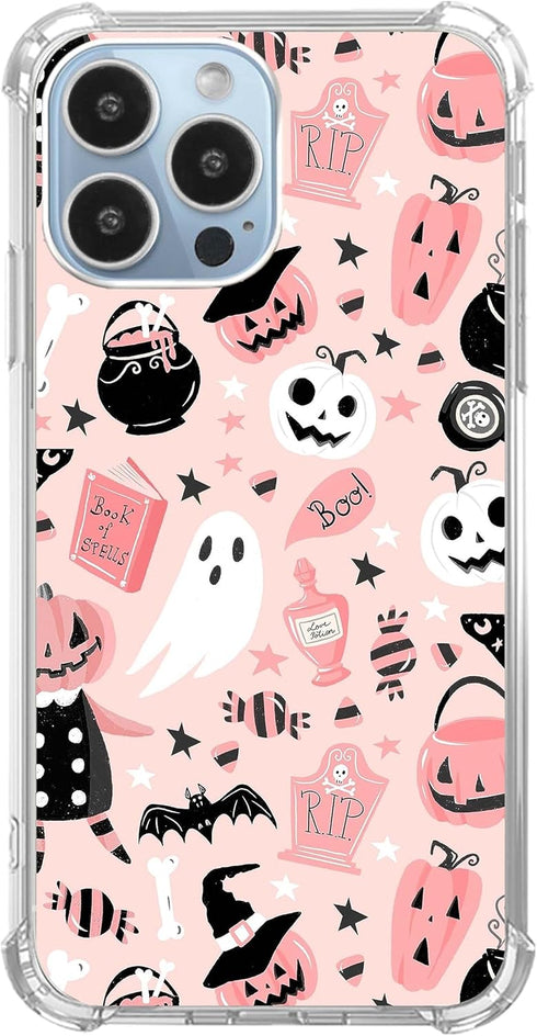 Pink Halloween Pumpkin Ghost Case Compatible with iPhone 13 Pro, Witchy Pumpkin Halloween Boo Cover for iPhone 13 Pro, Cool Cute TPU Bumper Phone ...