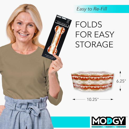 MODGY Collapsible Dog Food Bowl Dish, Reusable, Plastic Travel Size, Portable Container, Camping, Hiking, Car, Road Trip Essential, Cute Pattern, ...