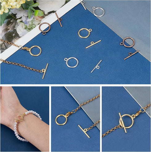 PH PandaHall 60 Sets Toggle Clasps, 3 Color Jewelry Closure Clasp IQ Toggle Clasps Round Clasps Fastener Hook Toggle Connectors TBar End Clasps fo...