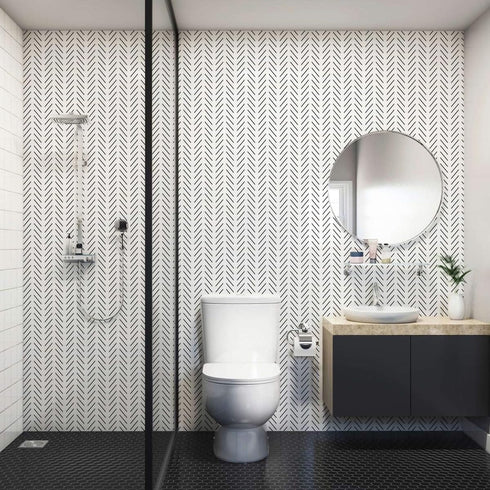 Erfoni Black and White Peel and Stick Wallpaper Modern Herringbone Contact Paper Bathroom 17.7inch x 78.7inch Geometric Removable Wall Paper Peel ...