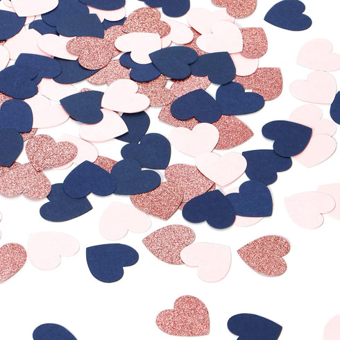 Navy-Blue Pink Rose-gold Heart Confetti - 300pcs Decor Glitter Paper Dots Gender Reveal Graduations Wedding Bachelorette Engagement Birthday Party...