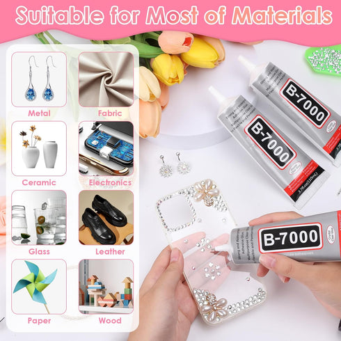 B-7000 Glue with Rhinestone Gems Kit for Crafts DIY Bead Stone Jewelry Include 3 x 110ML Clear B-7000 Glue Flatback Crystal Rhinestones Dot-Brush ...