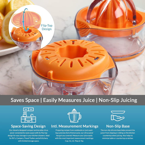 Citrus Squeezer - Orange Juicer - Manual hand Juicer - Lemon Lime Squeezer with Measuring Cup and Strainer - Space Saving and easy to use - Dishwa...